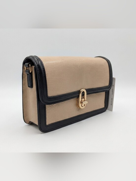 Jules Kae Handbags - NWT Jules Kae Mia Crossbody Bag Beige Black Gold Vegan Leather